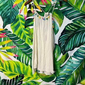 Francescas L Swim Beige Tasseled BeachPool Cruise Tropical Florida Cover Up